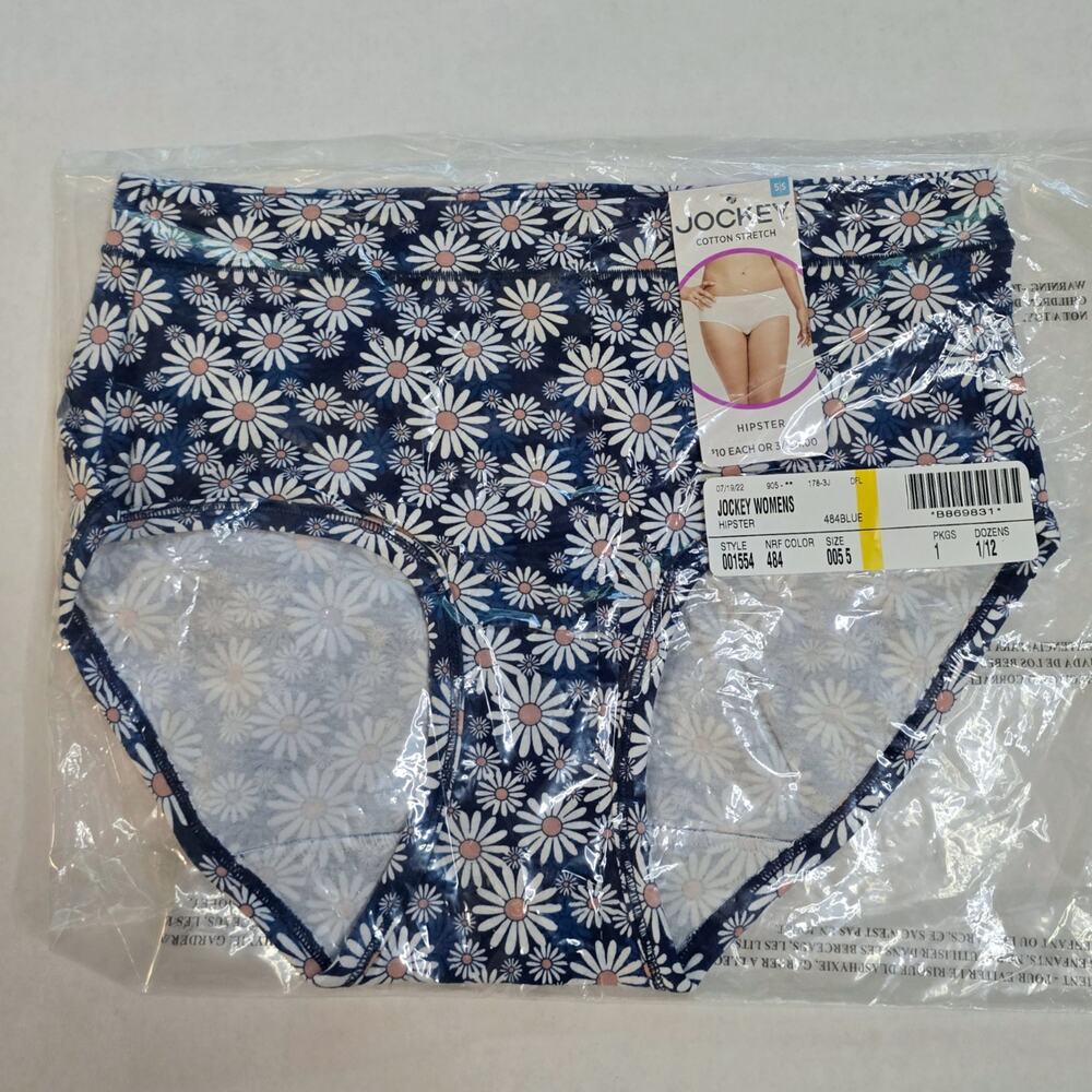 Jockey Women Underwear Cotton Stretch Hipster Panties Blue Daisy 1554 Sz 5 S New